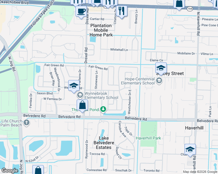 map of restaurants, bars, coffee shops, grocery stores, and more near 1293 Scottsdale Road West in West Palm Beach
