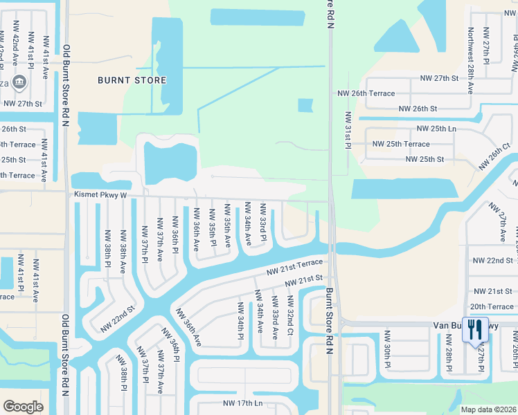 map of restaurants, bars, coffee shops, grocery stores, and more near 2341 Northwest 34th Avenue in Cape Coral