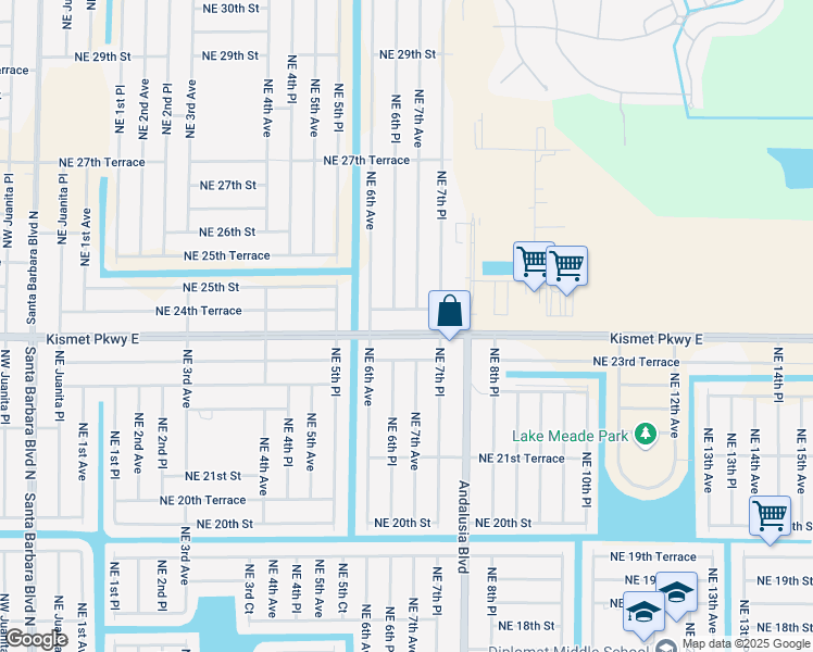map of restaurants, bars, coffee shops, grocery stores, and more near 621 Kismet Parkway East in Cape Coral