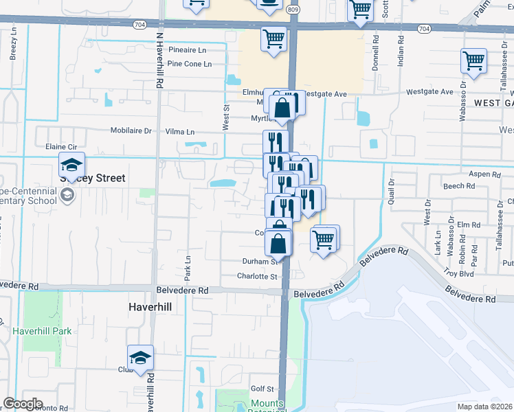 map of restaurants, bars, coffee shops, grocery stores, and more near 4630 Cherry Road in West Palm Beach
