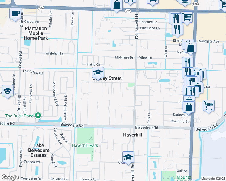 map of restaurants, bars, coffee shops, grocery stores, and more near 1320 Brandywine Drive in West Palm Beach