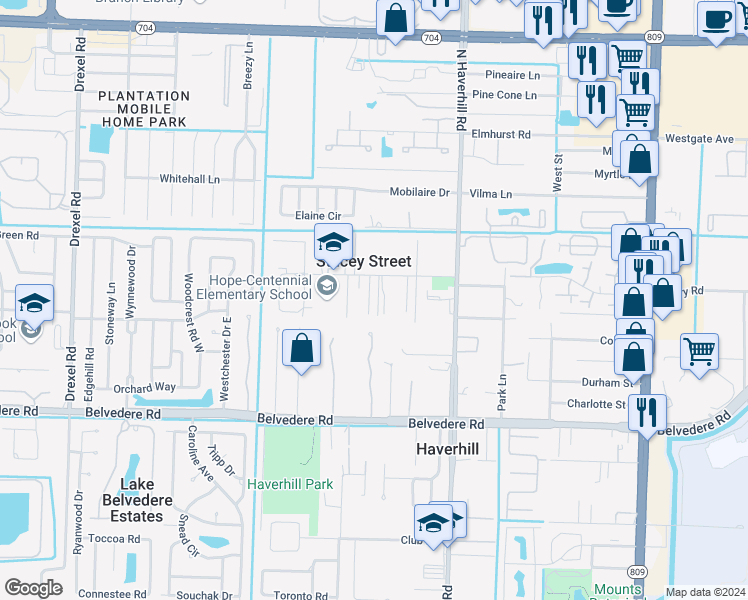 map of restaurants, bars, coffee shops, grocery stores, and more near 1320 Brandywine Drive in West Palm Beach