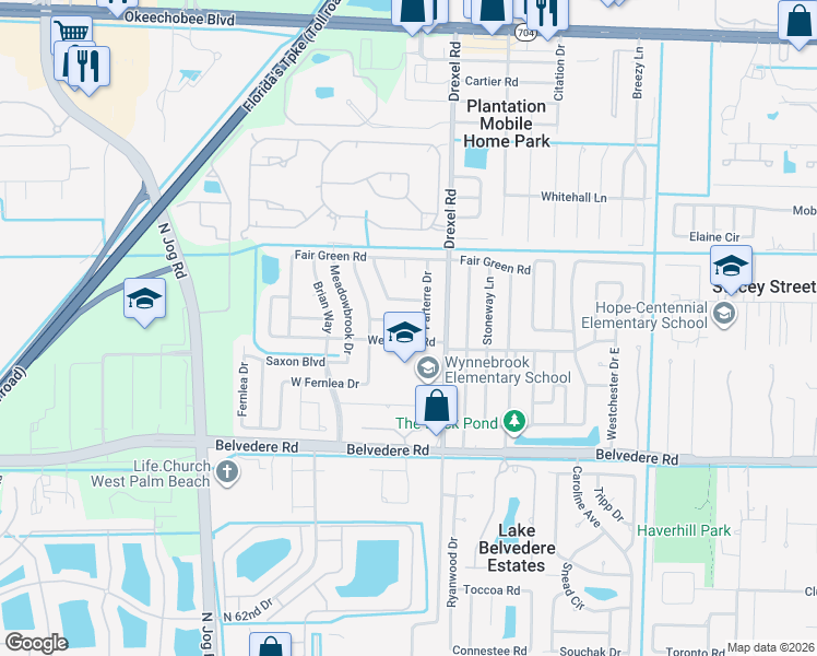 map of restaurants, bars, coffee shops, grocery stores, and more near 6092 Haddon Road in West Palm Beach