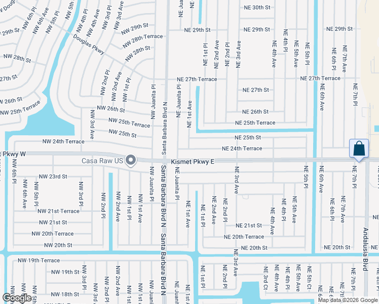 map of restaurants, bars, coffee shops, grocery stores, and more near 34 Northeast 24th Terrace in Cape Coral