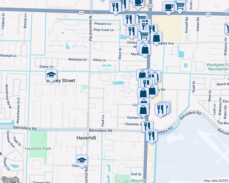 map of restaurants, bars, coffee shops, grocery stores, and more near 4916 Cherry Road in West Palm Beach