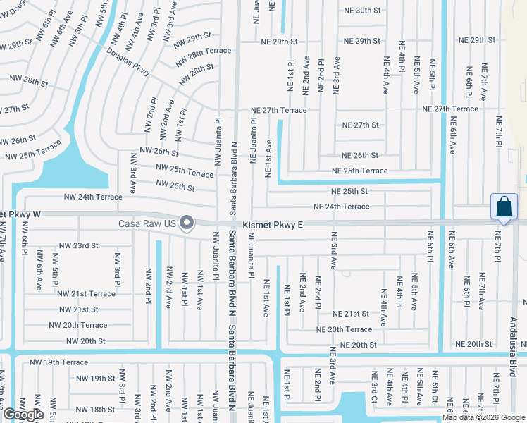 map of restaurants, bars, coffee shops, grocery stores, and more near 34 Northeast 24th Terrace in Cape Coral