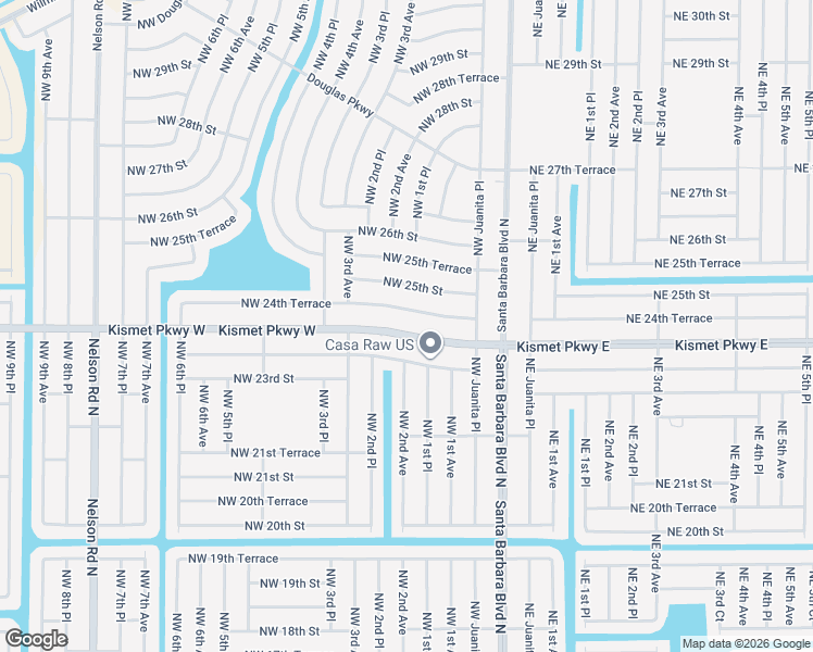 map of restaurants, bars, coffee shops, grocery stores, and more near 119 Kismet Parkway West in Cape Coral