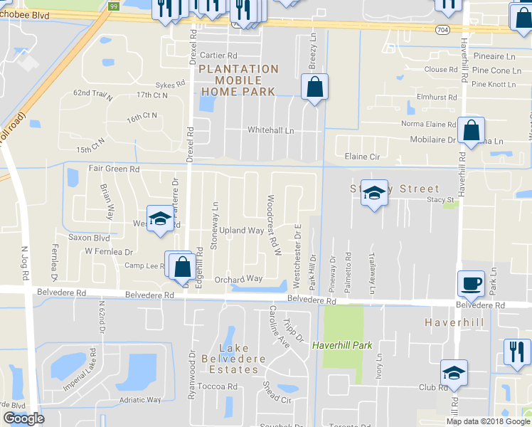 map of restaurants, bars, coffee shops, grocery stores, and more near 1311 Woodcrest Rd W in West Palm Beach