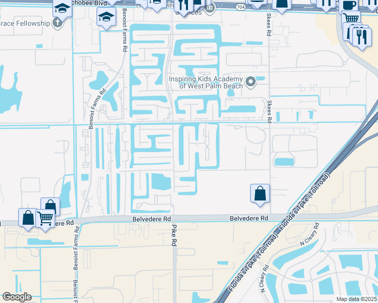 map of restaurants, bars, coffee shops, grocery stores, and more near 160 Lake Meryl Drive in West Palm Beach