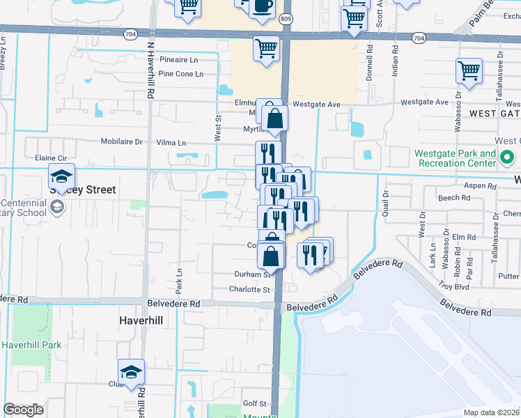 map of restaurants, bars, coffee shops, grocery stores, and more near 4561 Cherry Road in West Palm Beach