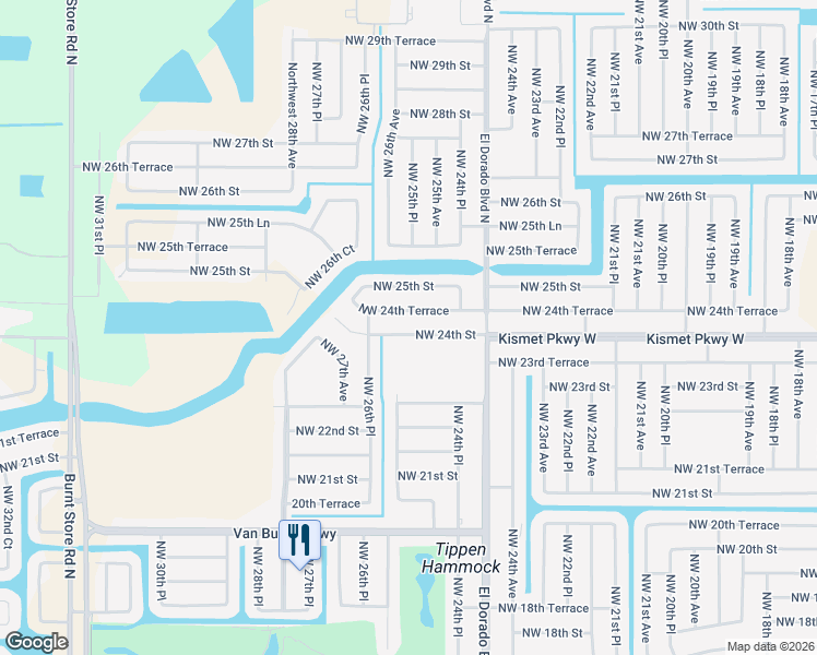 map of restaurants, bars, coffee shops, grocery stores, and more near 2517 Northwest 24th Street in Cape Coral