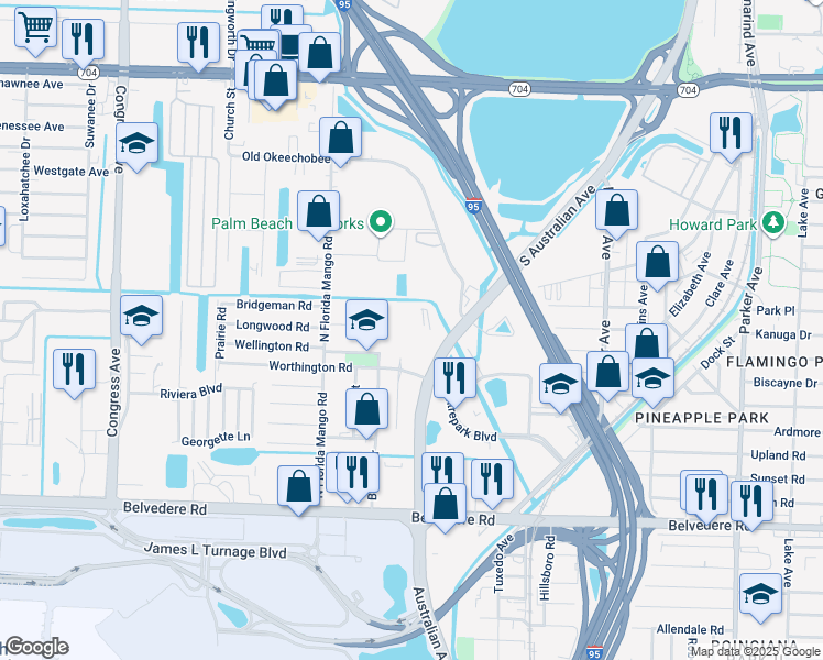 map of restaurants, bars, coffee shops, grocery stores, and more near 1641 Worthington Road in West Palm Beach