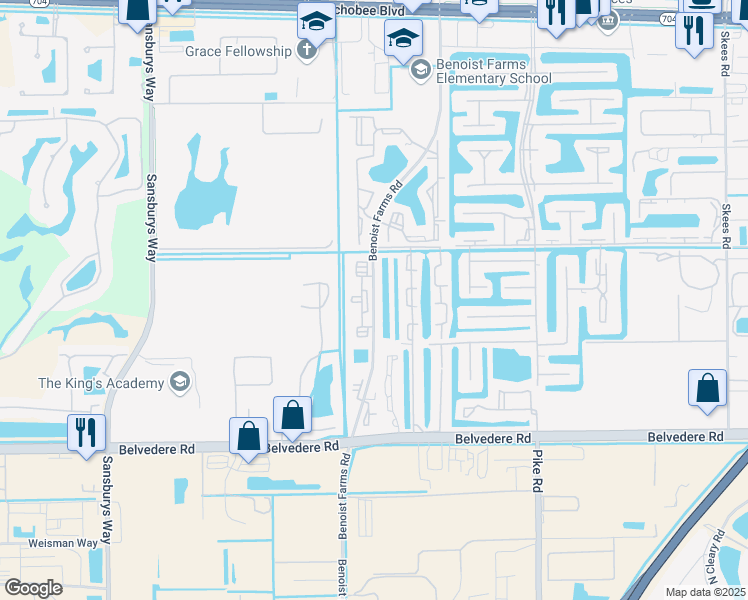 map of restaurants, bars, coffee shops, grocery stores, and more near 1203 Benoist Farms Road in Royal Palm Beach