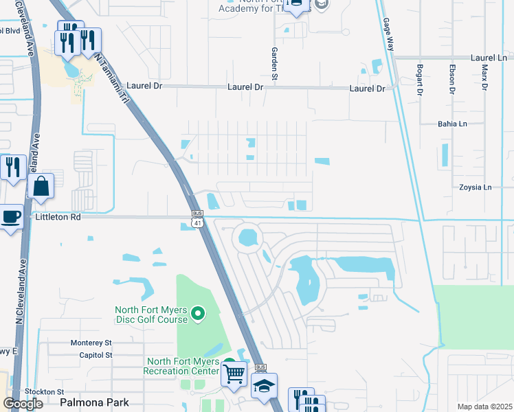 map of restaurants, bars, coffee shops, grocery stores, and more near 88 Stirley Road in North Fort Myers