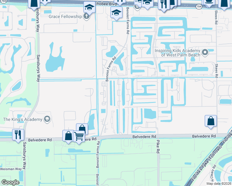 map of restaurants, bars, coffee shops, grocery stores, and more near 1153 Lake Victoria Drive in Royal Palm Beach