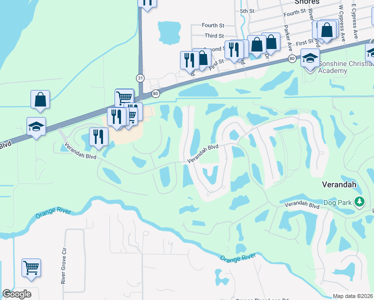 map of restaurants, bars, coffee shops, grocery stores, and more near 3201 Cypress Marsh Drive in Fort Myers