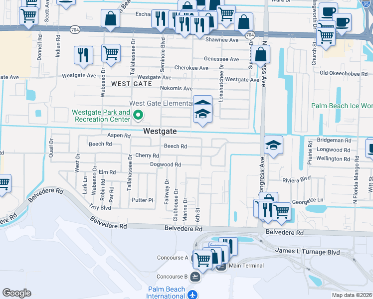 map of restaurants, bars, coffee shops, grocery stores, and more near in Westgate