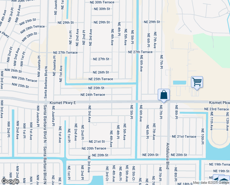 map of restaurants, bars, coffee shops, grocery stores, and more near 405 Northeast 24th Terrace in Cape Coral