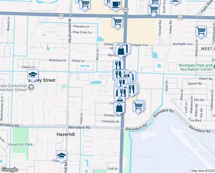 map of restaurants, bars, coffee shops, grocery stores, and more near 4630 Cherry Road in West Palm Beach
