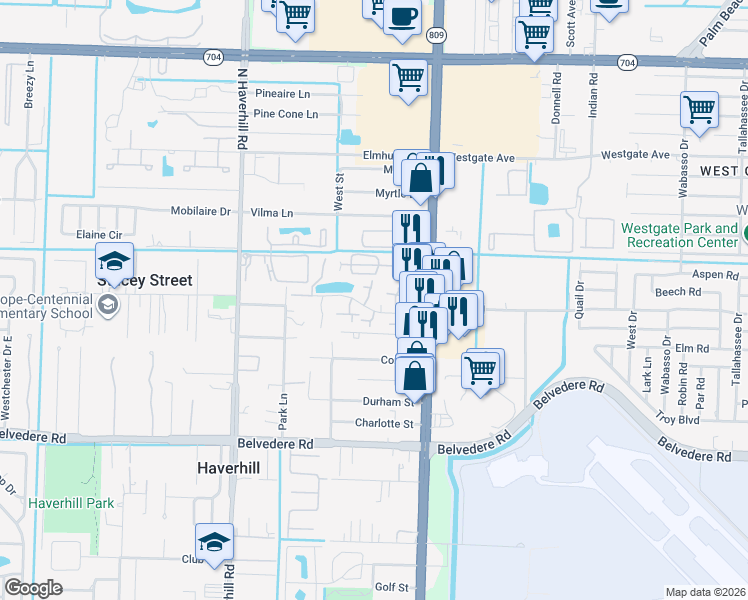 map of restaurants, bars, coffee shops, grocery stores, and more near 4630 Cherry Road in West Palm Beach