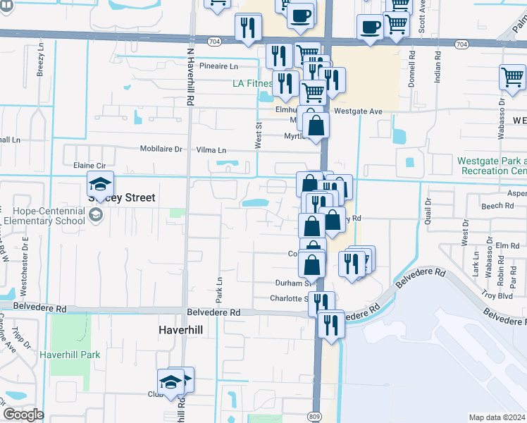 map of restaurants, bars, coffee shops, grocery stores, and more near 4742 Cherry Road in West Palm Beach