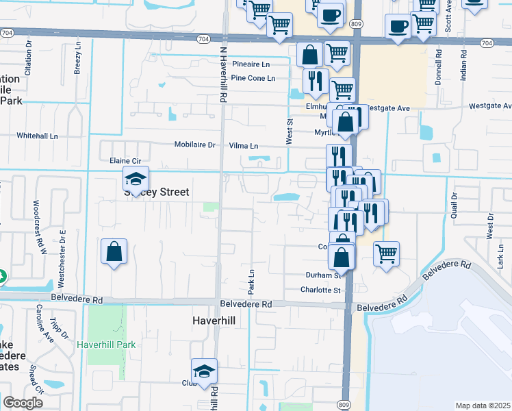 map of restaurants, bars, coffee shops, grocery stores, and more near 4910 Pine Ridge Lane in West Palm Beach