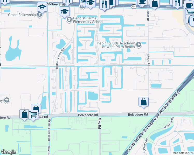 map of restaurants, bars, coffee shops, grocery stores, and more near 116 Golden Lakes Boulevard in Royal Palm Beach
