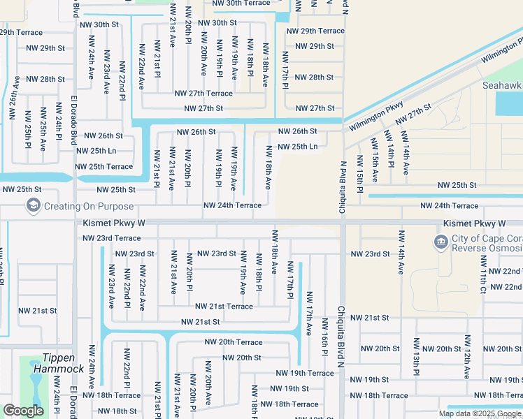 map of restaurants, bars, coffee shops, grocery stores, and more near 1800 Kismet Parkway West in Cape Coral
