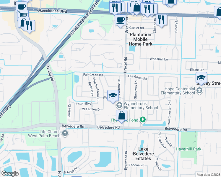 map of restaurants, bars, coffee shops, grocery stores, and more near 6092 Haddon Road in West Palm Beach