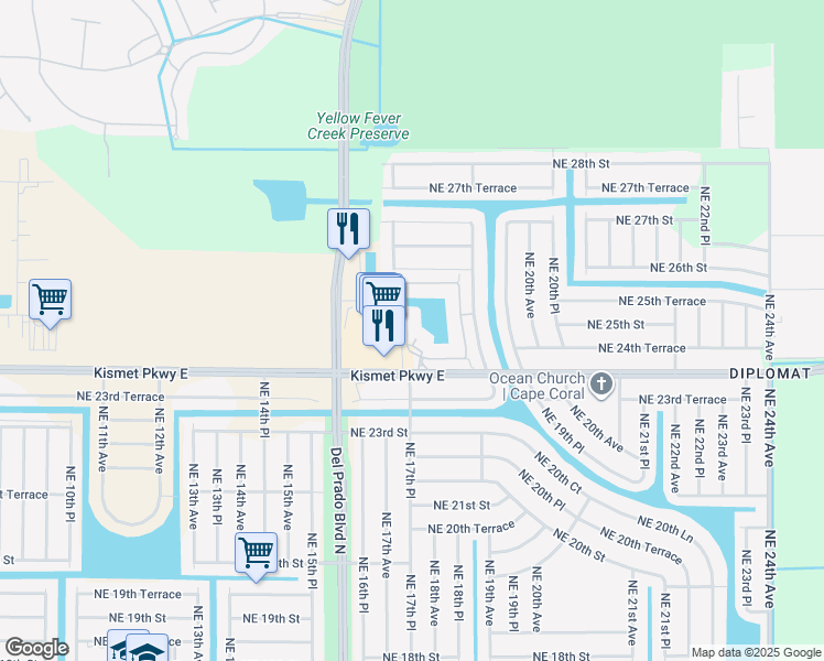 map of restaurants, bars, coffee shops, grocery stores, and more near 1757 Concordia Lake Circle in Cape Coral