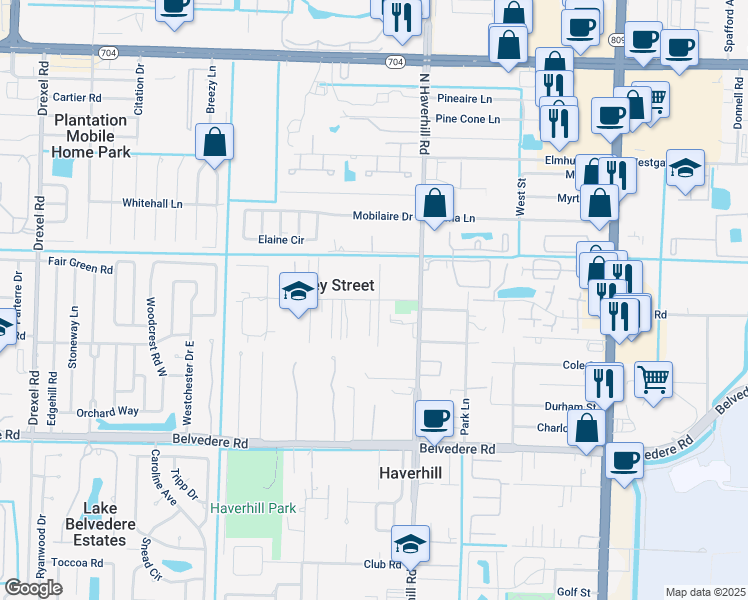 map of restaurants, bars, coffee shops, grocery stores, and more near 5115 Stacy Street in West Palm Beach