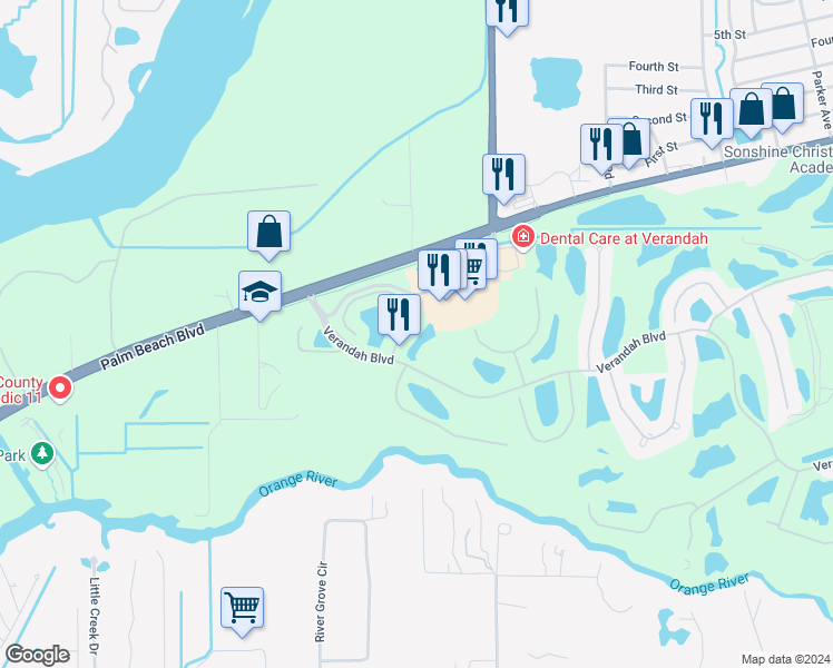 map of restaurants, bars, coffee shops, grocery stores, and more near 3220 Cottonwood Bend in Fort Myers