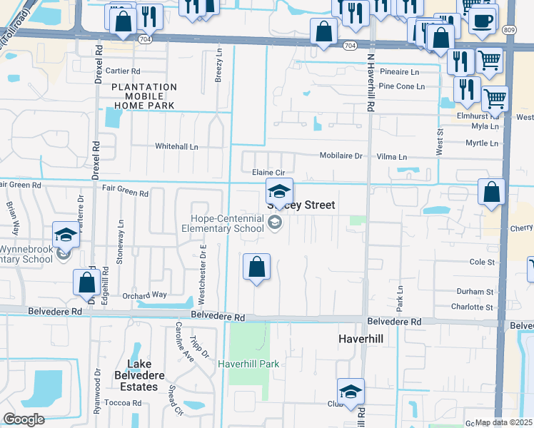 map of restaurants, bars, coffee shops, grocery stores, and more near 5354 Stacy Street in West Palm Beach