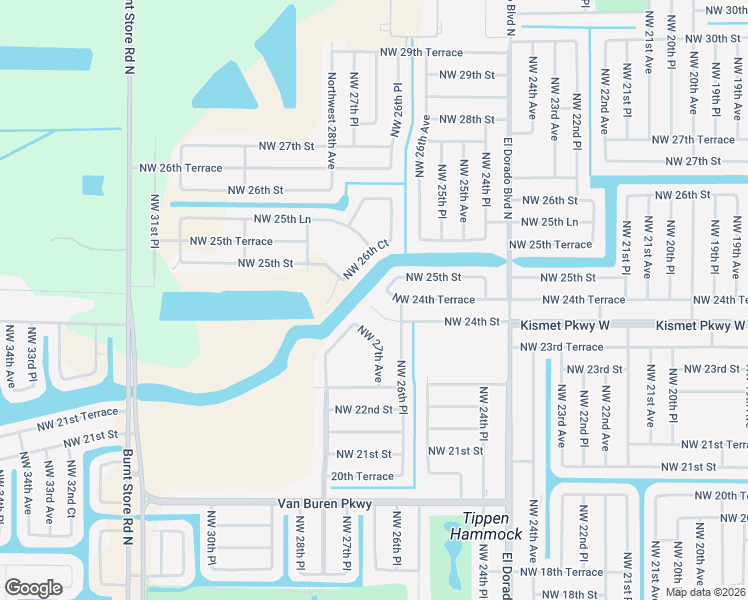 map of restaurants, bars, coffee shops, grocery stores, and more near 2627 Northwest 25th Street in Cape Coral