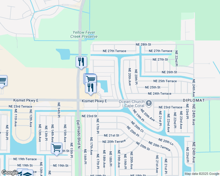 map of restaurants, bars, coffee shops, grocery stores, and more near 1408 Concordia Lake Circle in Cape Coral
