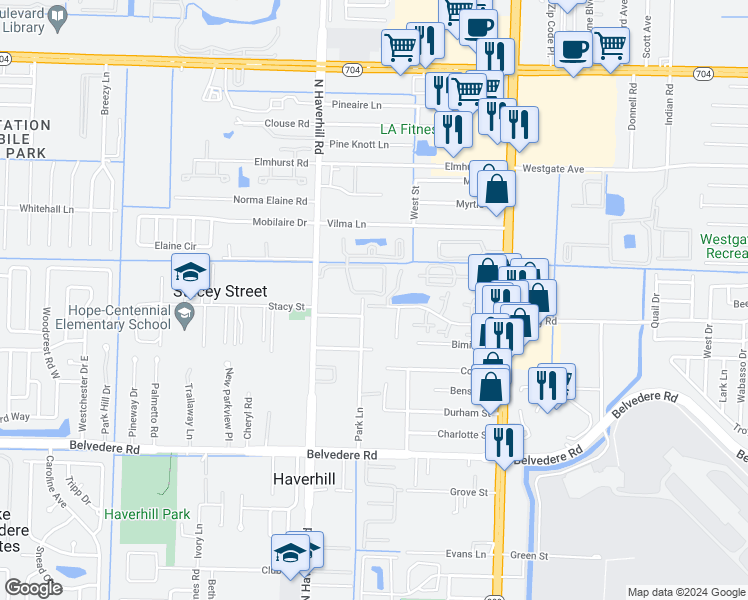 map of restaurants, bars, coffee shops, grocery stores, and more near 4958 Cherry Road in West Palm Beach