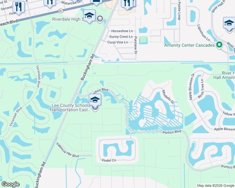 map of restaurants, bars, coffee shops, grocery stores, and more near 14160 Portico Boulevard in Fort Myers