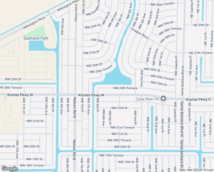 map of restaurants, bars, coffee shops, grocery stores, and more near 513 Northwest 24th Terrace in Cape Coral