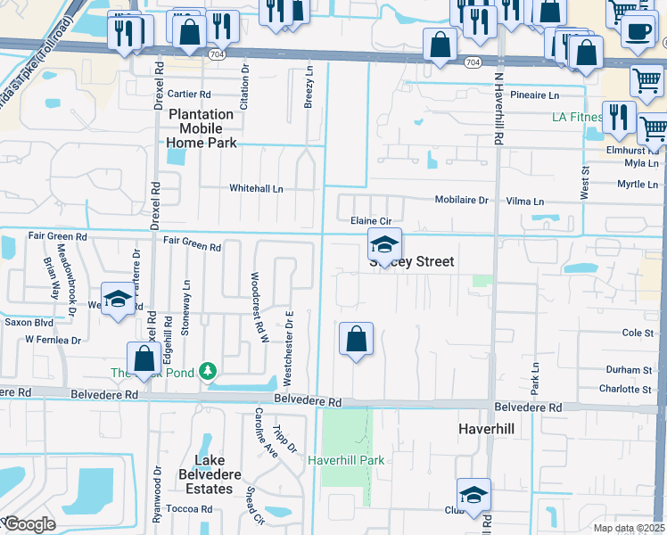 map of restaurants, bars, coffee shops, grocery stores, and more near 1437 North Stacy Street in West Palm Beach