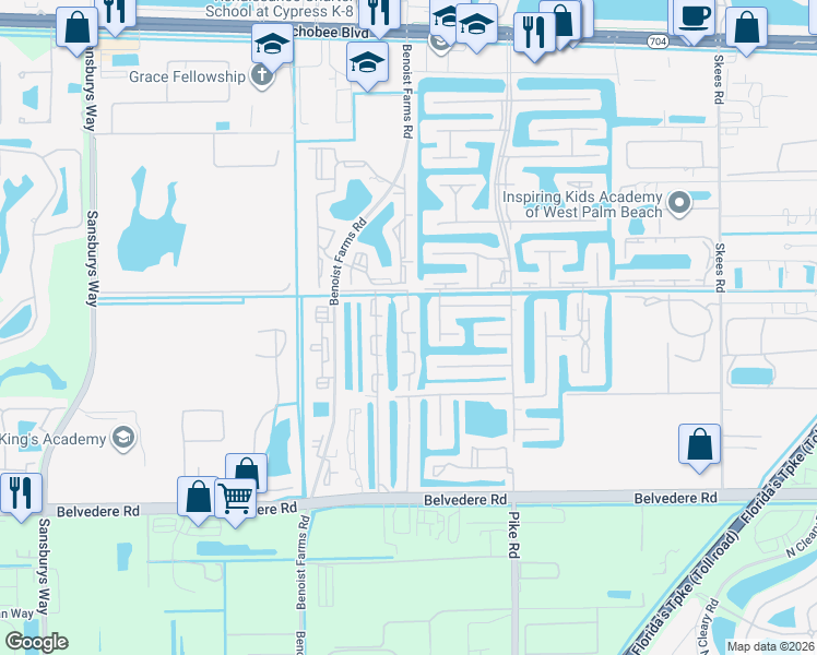 map of restaurants, bars, coffee shops, grocery stores, and more near 1186 Lake Terry Drive in West Palm Beach