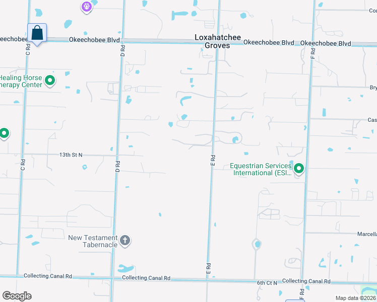 map of restaurants, bars, coffee shops, grocery stores, and more near 1453 E Road in Loxahatchee