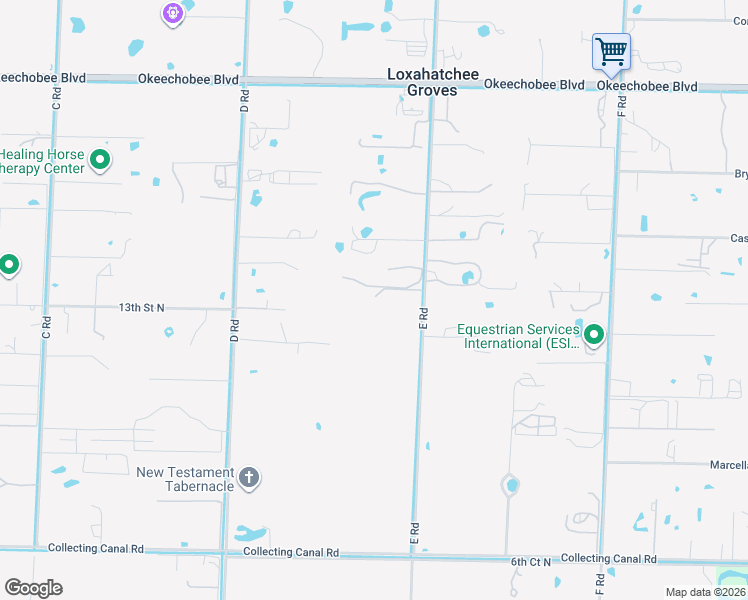 map of restaurants, bars, coffee shops, grocery stores, and more near 1453 E Road in Loxahatchee