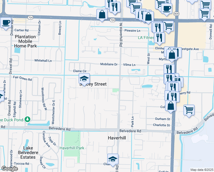 map of restaurants, bars, coffee shops, grocery stores, and more near 5115 Stacy Street in West Palm Beach