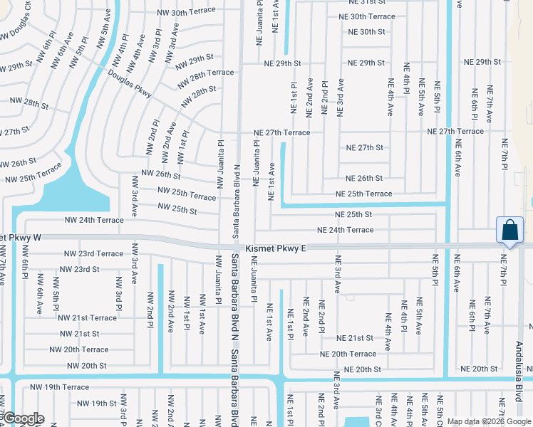 map of restaurants, bars, coffee shops, grocery stores, and more near 2507 Northeast 1st Avenue in Cape Coral