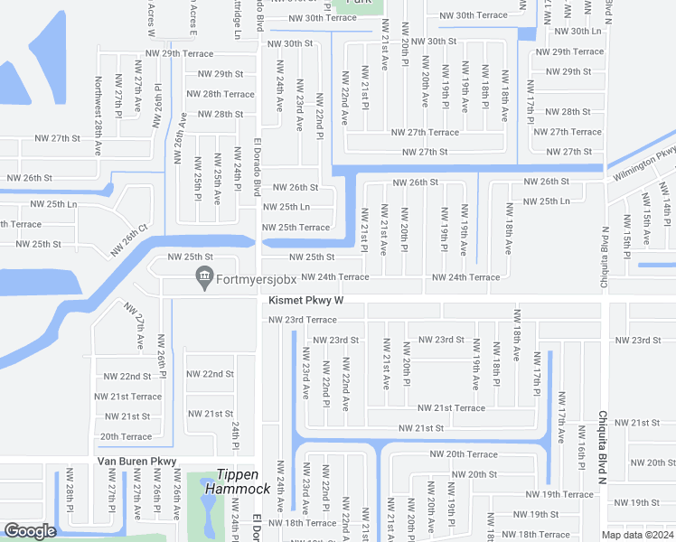 map of restaurants, bars, coffee shops, grocery stores, and more near 2201 Northwest 24th Terrace in Cape Coral
