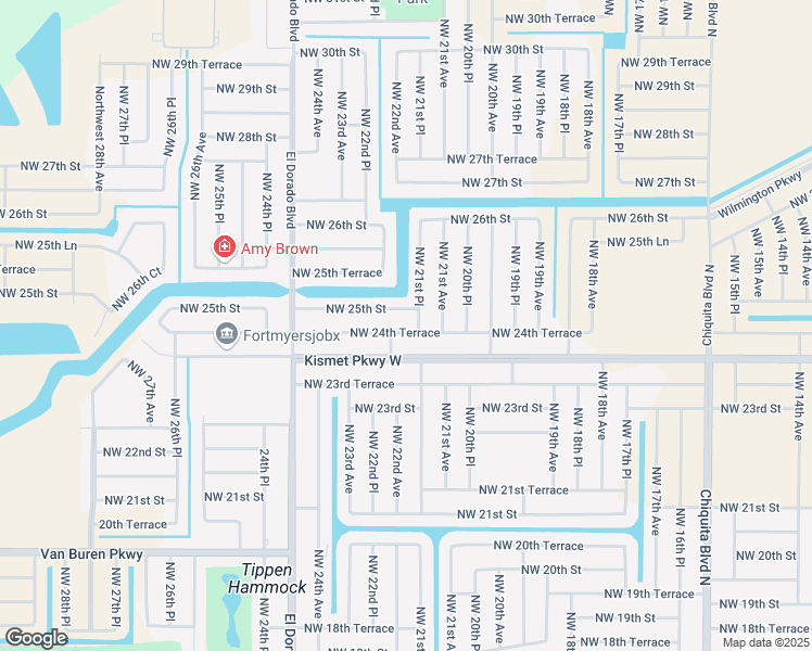 map of restaurants, bars, coffee shops, grocery stores, and more near 2122 Northwest 25th Street in Cape Coral