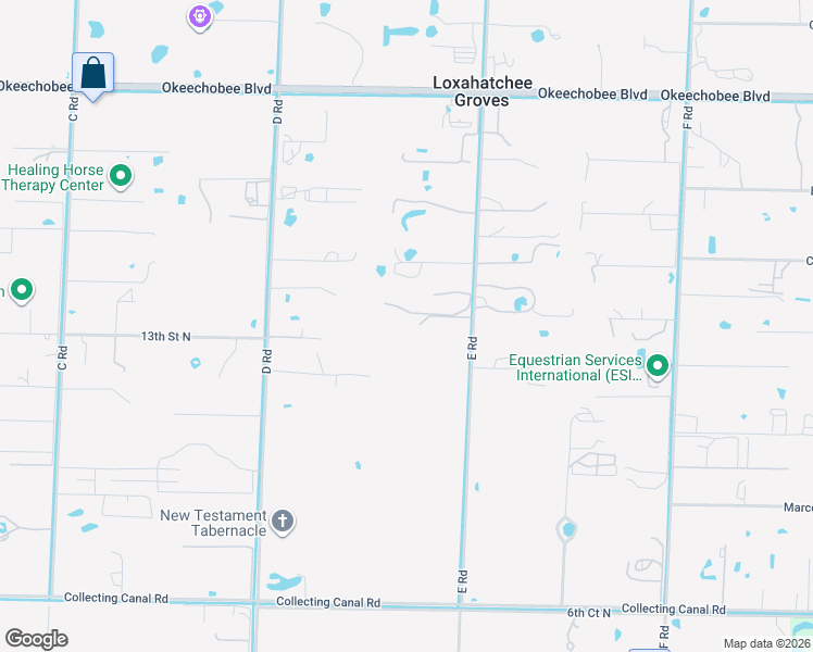 map of restaurants, bars, coffee shops, grocery stores, and more near 1453 E Road in Loxahatchee