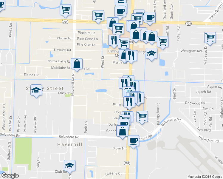 map of restaurants, bars, coffee shops, grocery stores, and more near 4675 Cherry Road in West Palm Beach