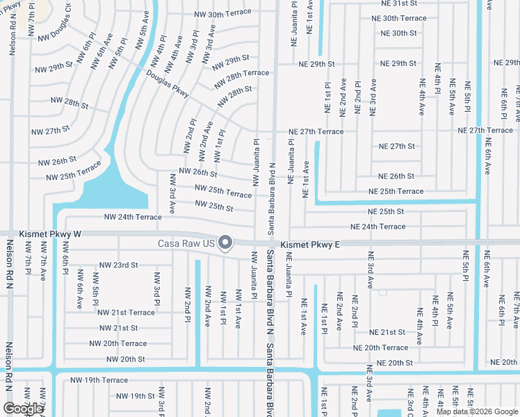 map of restaurants, bars, coffee shops, grocery stores, and more near 2503 Northwest Juanita Place in Cape Coral