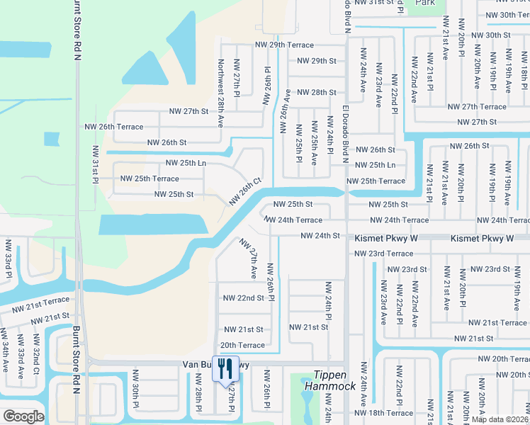 map of restaurants, bars, coffee shops, grocery stores, and more near 2620 Northwest 25th Street in Cape Coral